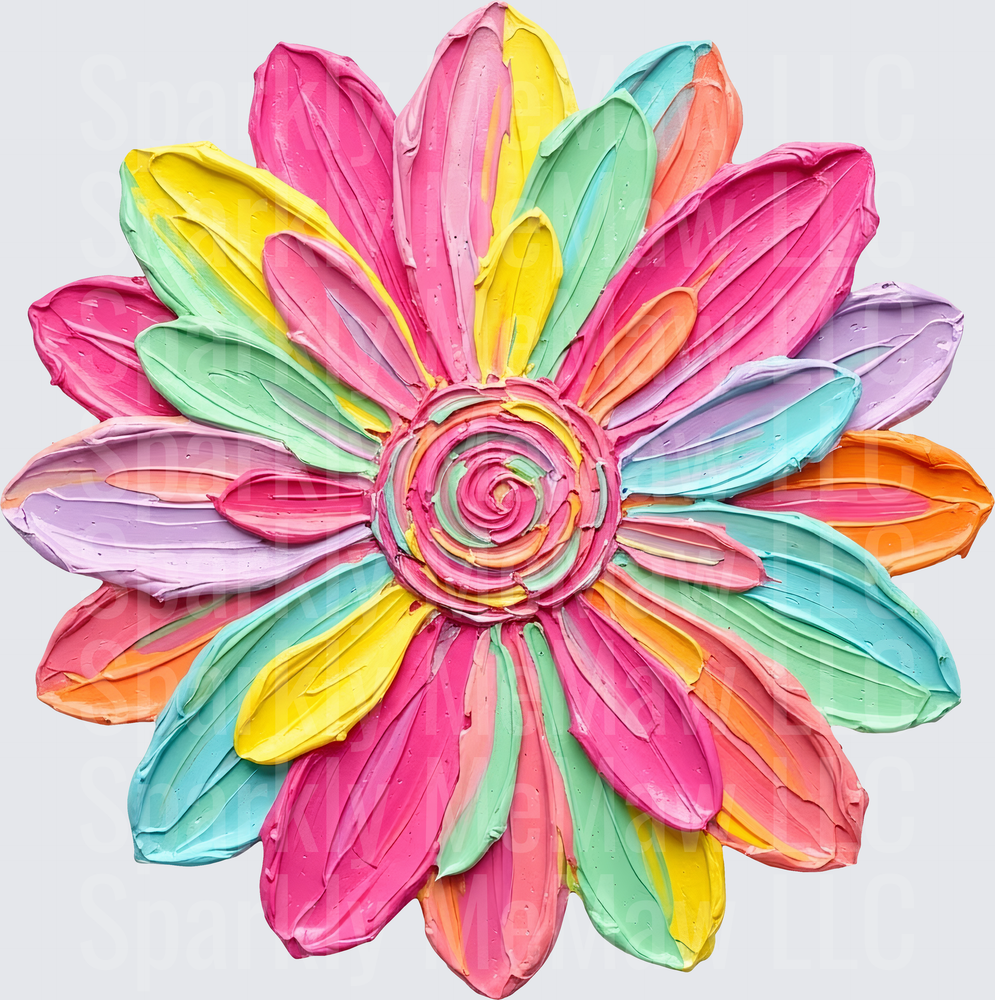 Rainbow Paint Brush Stroke Flower with Swirl Center UV DTF Decal