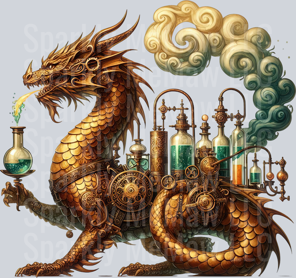 47 Steampunk Dragon UV DTF Clip Art Decal