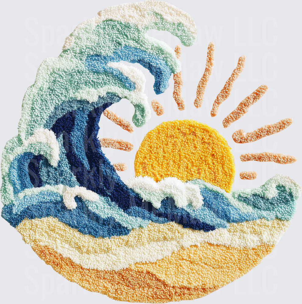 Ocean Wave Sunset Beach Scene with Golden Sun and Sandy Shore UV DTF Decal