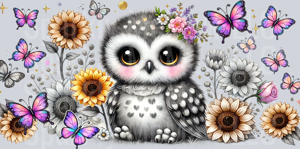 Cute owl uv dtf 16 oz wrap