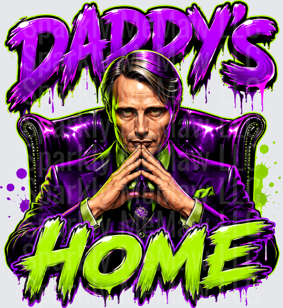 Daddy's Home Hannibal Lecter Villain Purple Suit Throne Drip Graffiti DTF Transfer for Fabrics