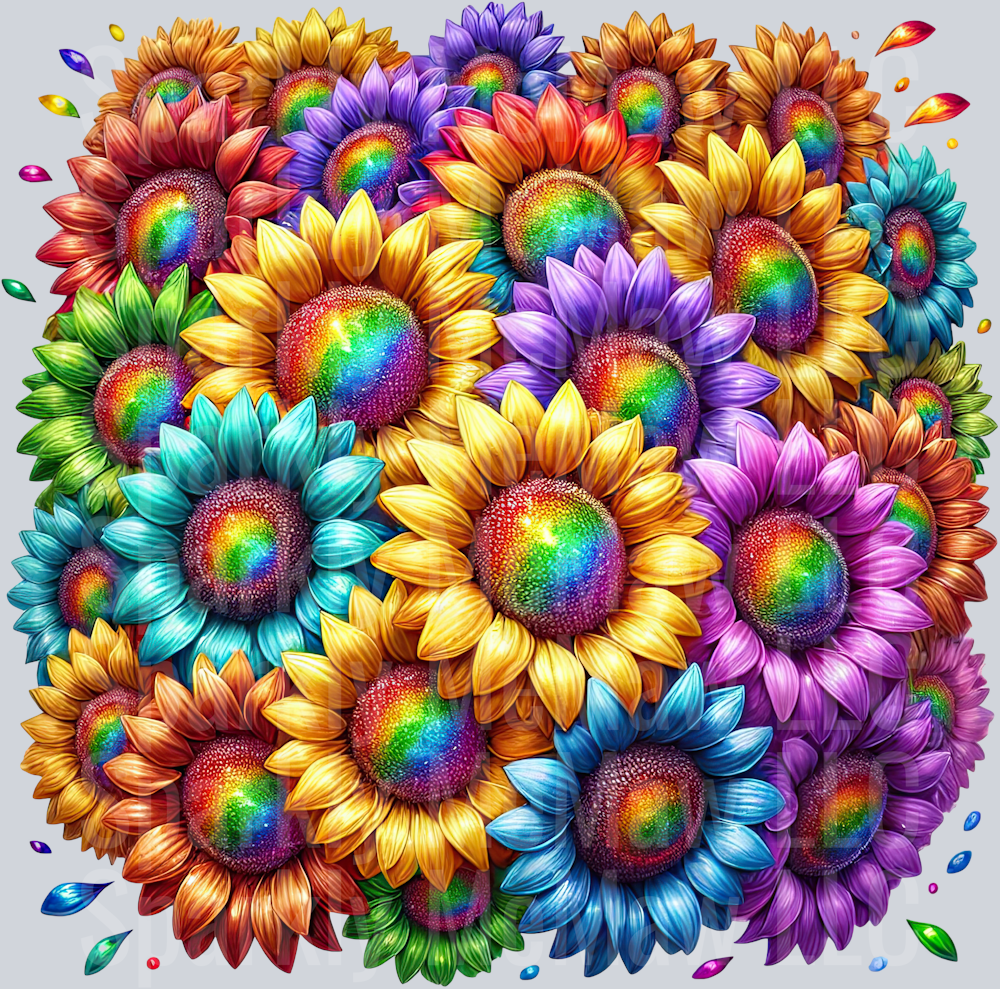 9 Rainbow Sunflower UV DTF Clip Art Decal