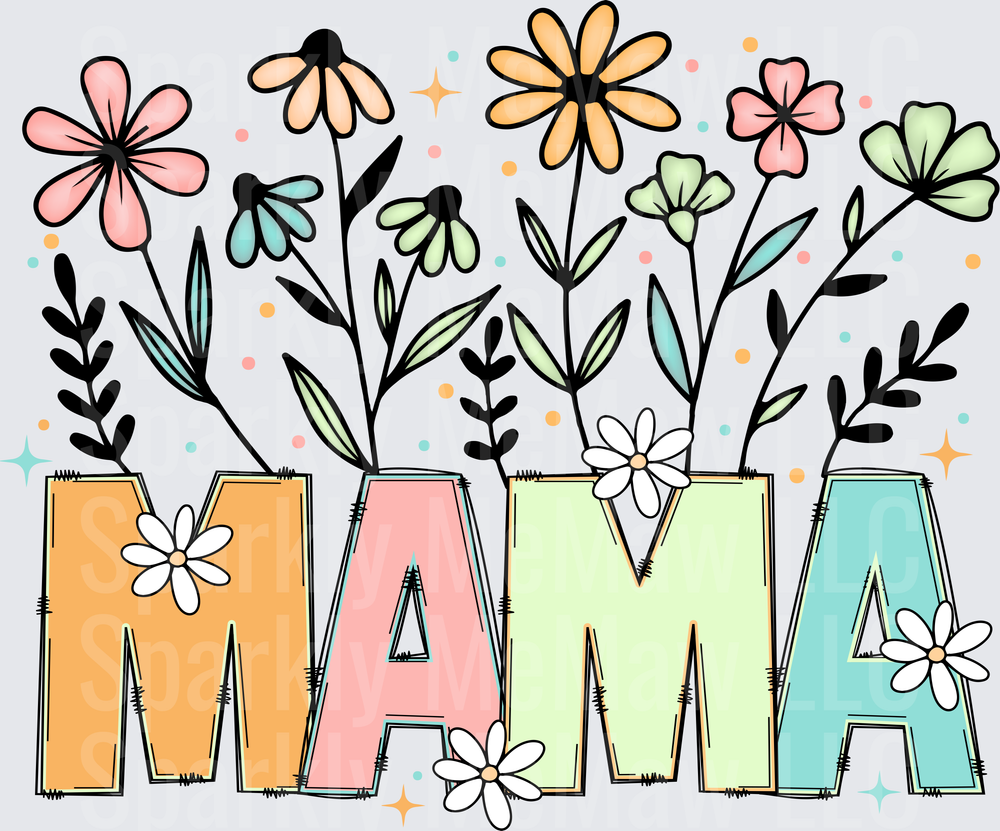 MAMA Letters with Pastel Flowers and Leaves Garden Design