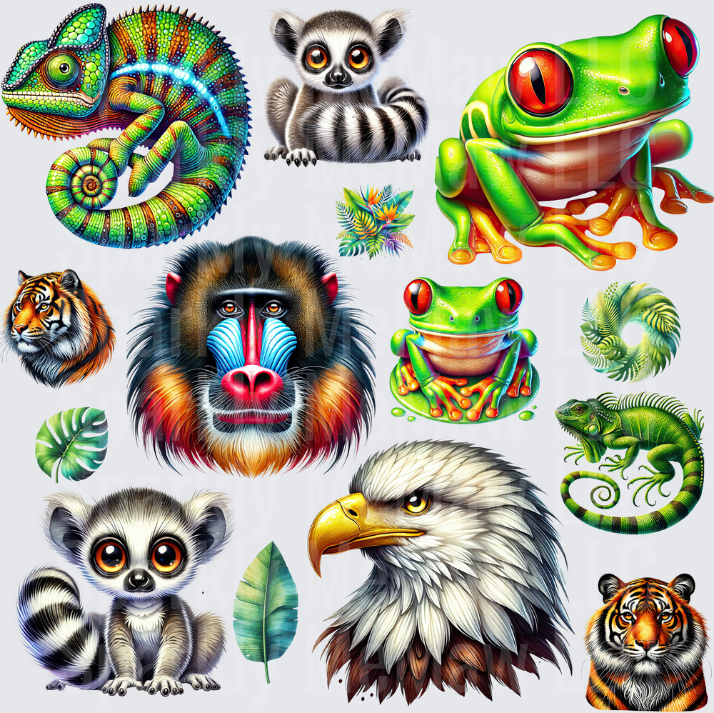 Exotic Wildlife Animals 10x10 Inch Sheet
