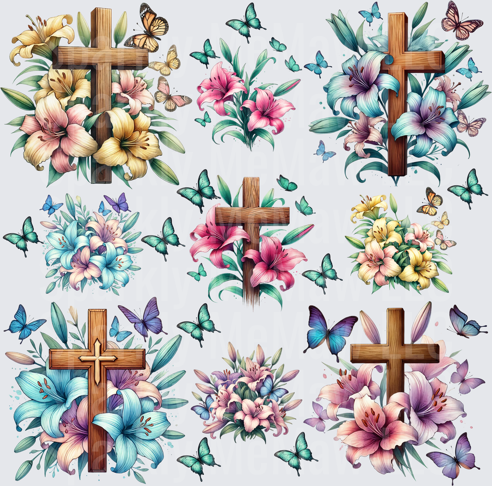 Floral Cross Butterfly Bundle 10x10 inch sheet