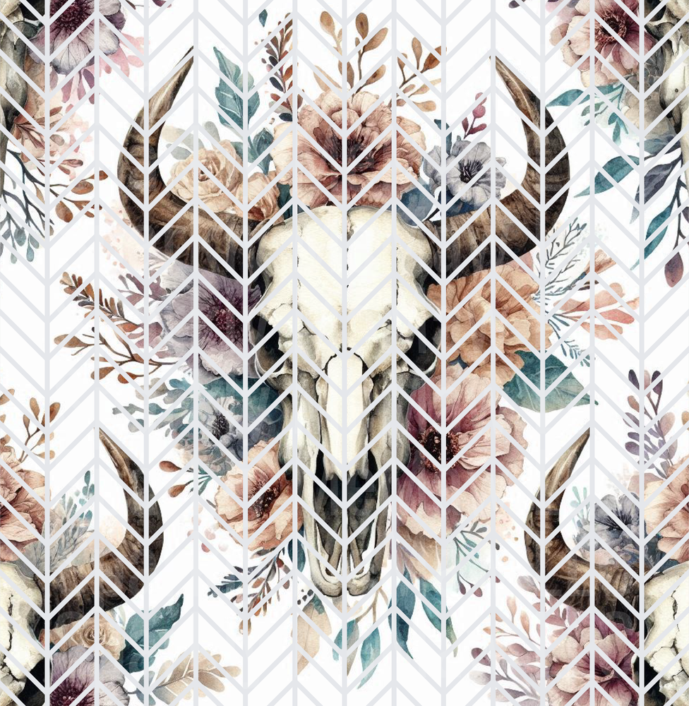 Boho Floral Bull Skull Chevron 10x10 Inch Sheet