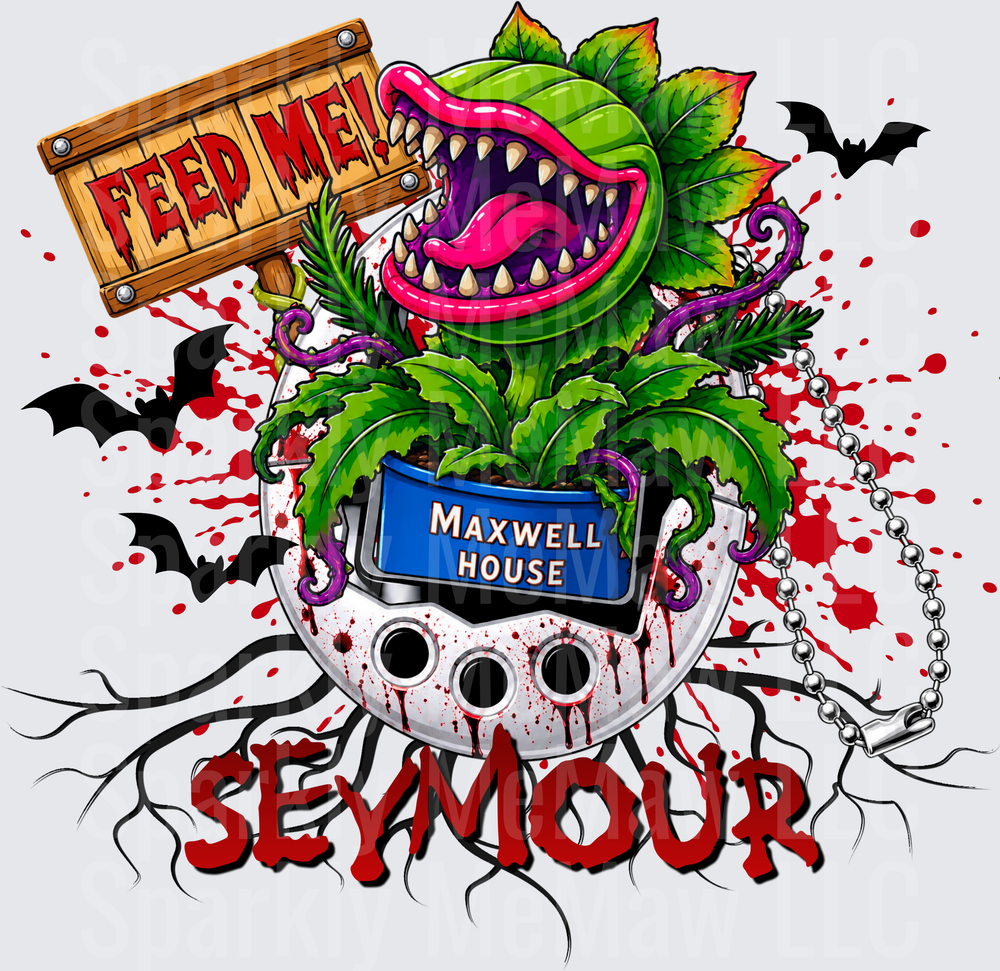 Little Shop of Horrors Seymour Audrey II Venus Flytrap Plant Feed Me Halloween Horror DTF Transfer