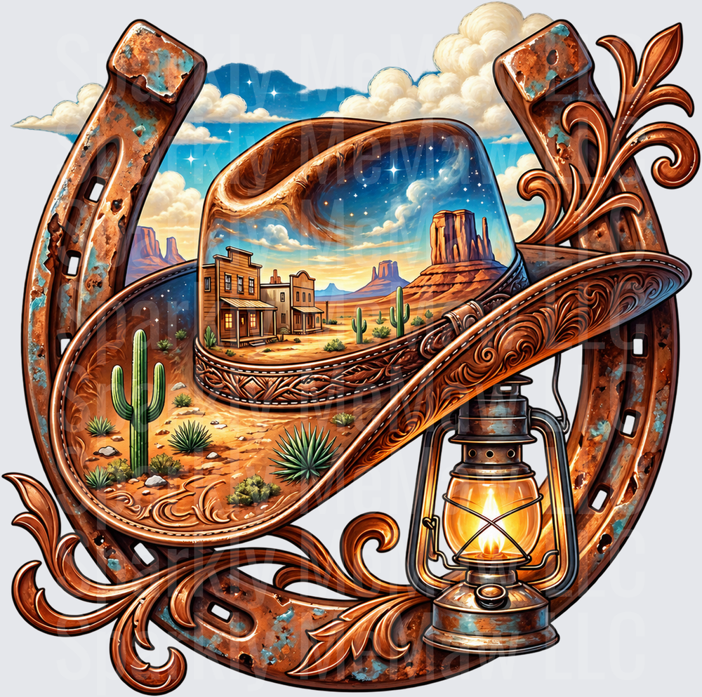 Rustic Western Horseshoe Cowboy Hat UV DTF Decal