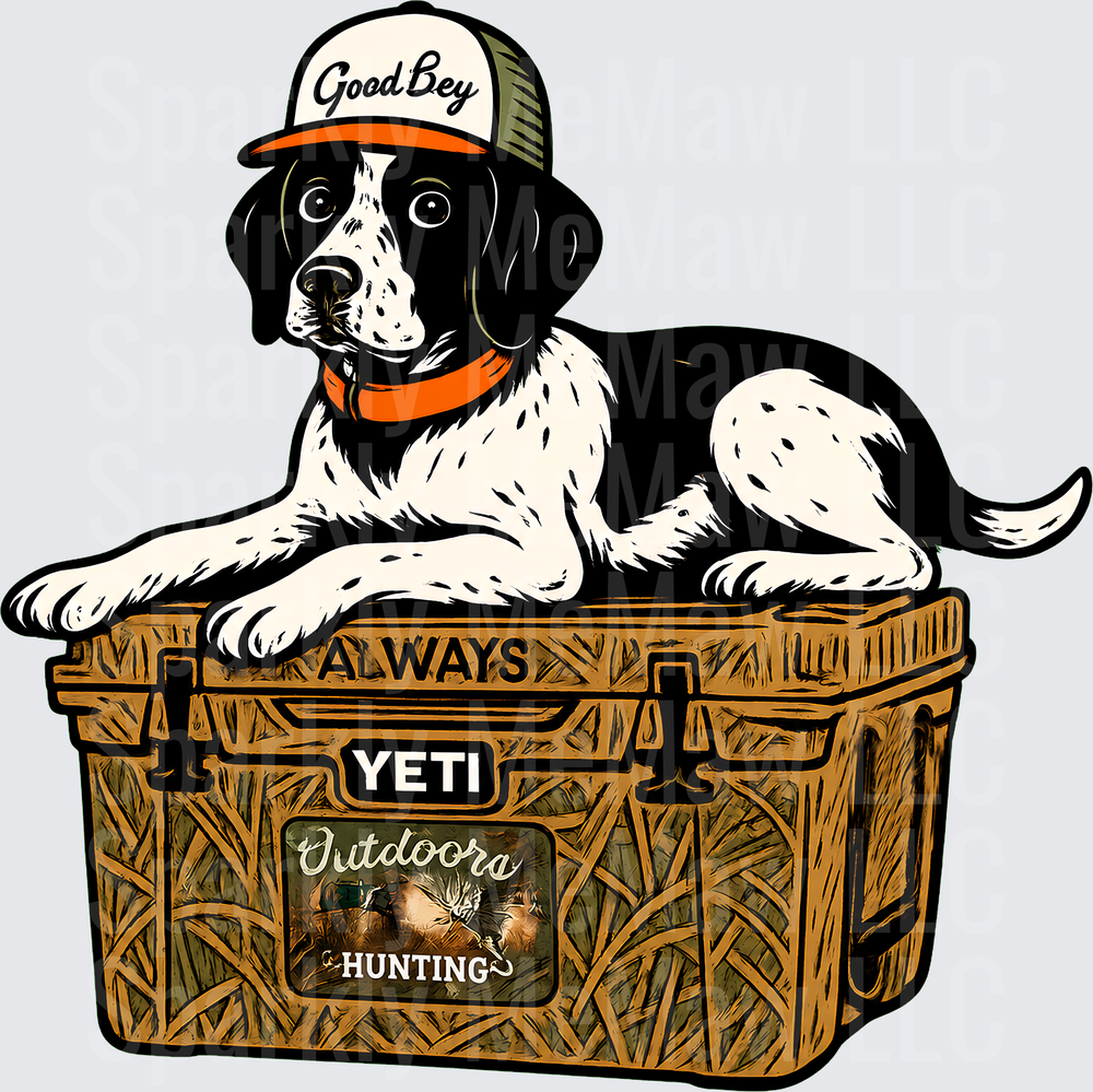 Black and White Hunting Dog on Yeti Cooler is a UV DTF Decal