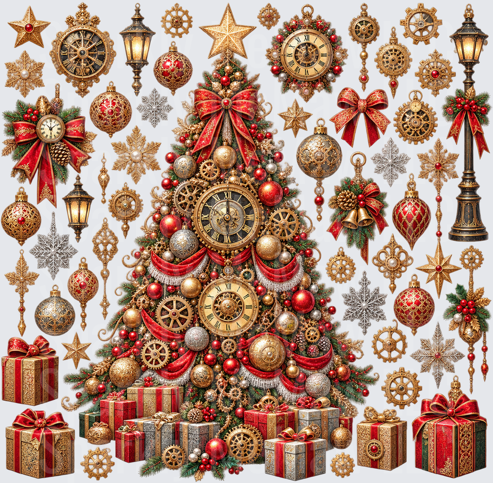 Steampunk Christmas Tree Elements 10x10 Cut and Stick UV Sheet