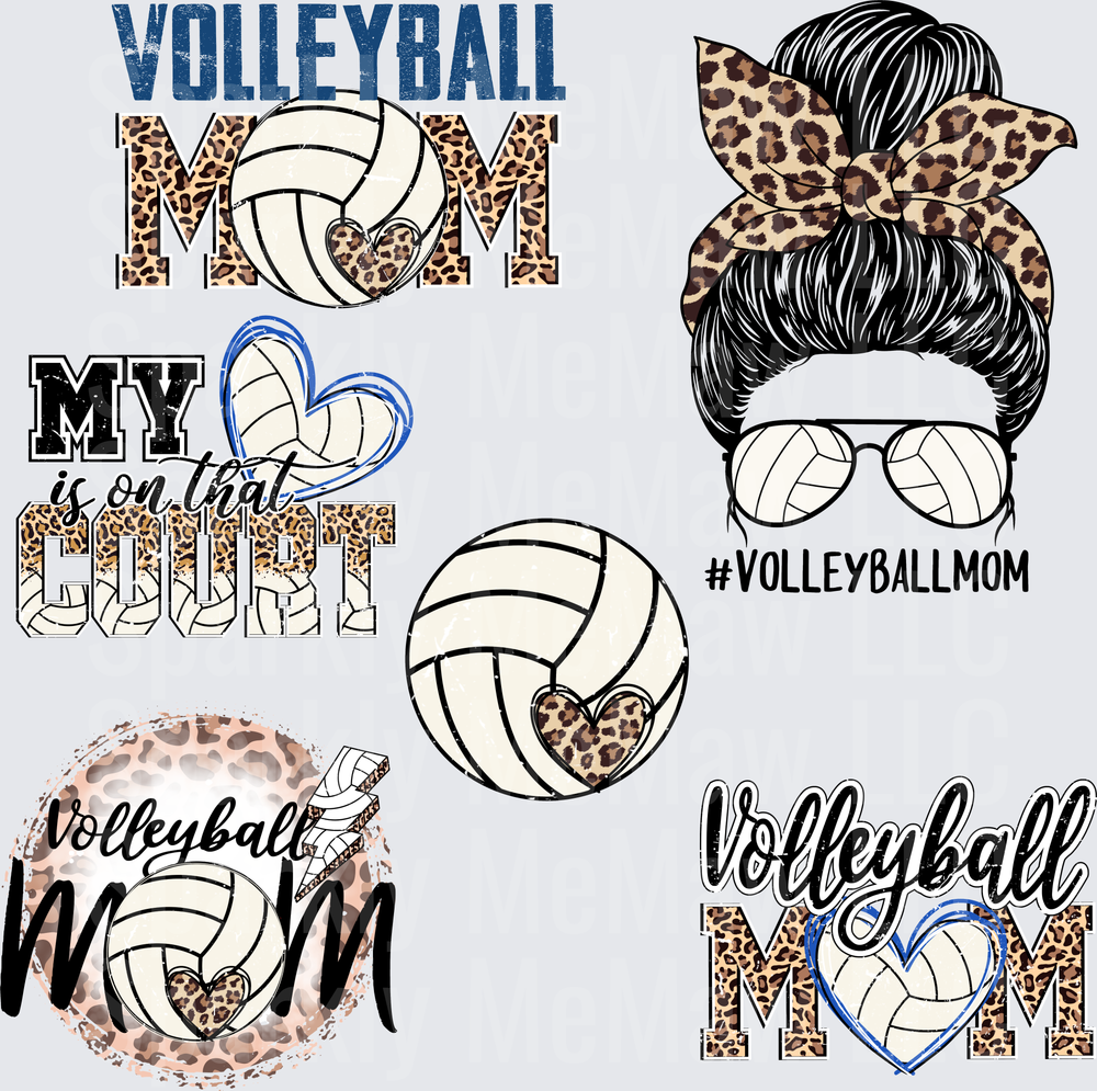 Volleyball Mom Leopard Print 6-Design 10x10 inch sheet