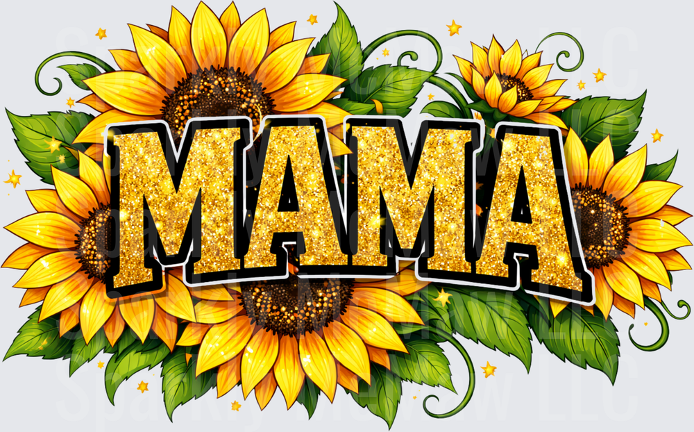 Mama Sunflower Golden Glitter Text Design UV DTF Decal