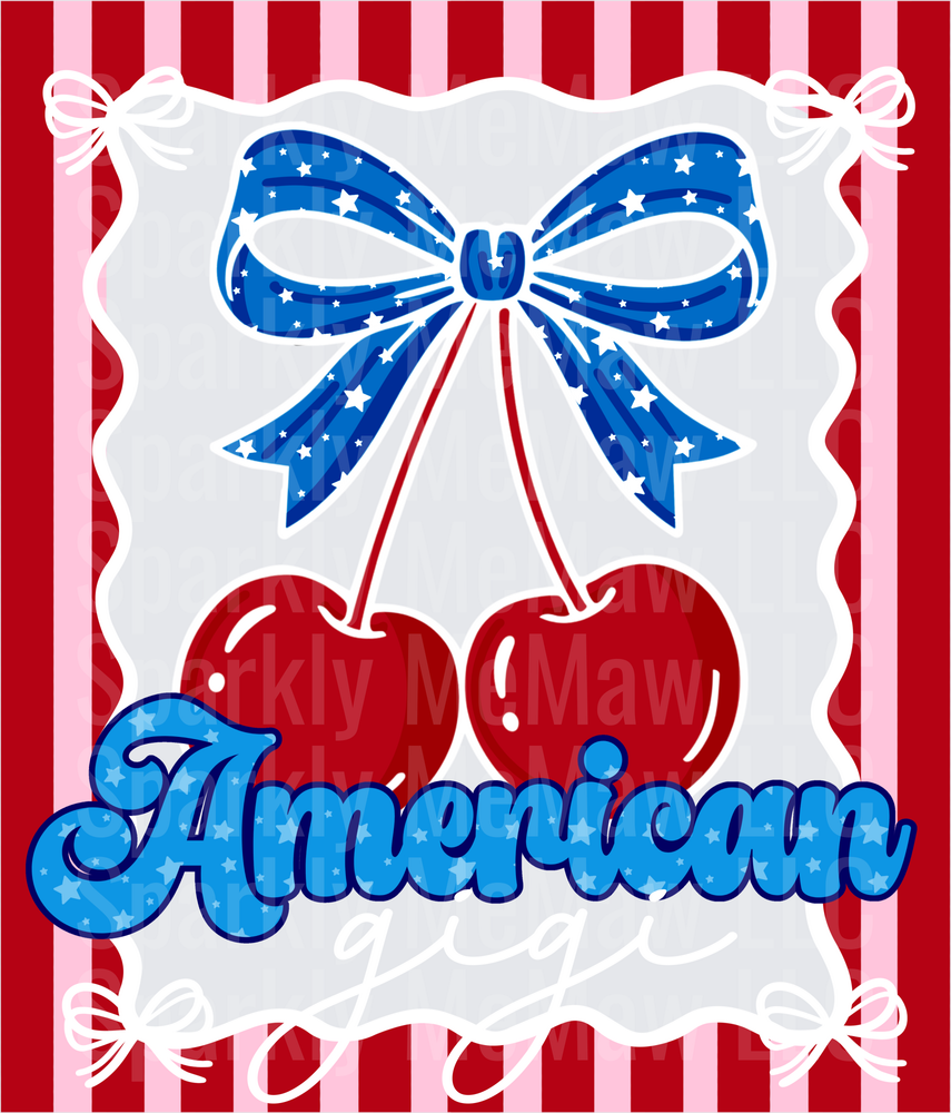 Patriotic American Cherries with Stars and Stripes Bow UV DTF Decal