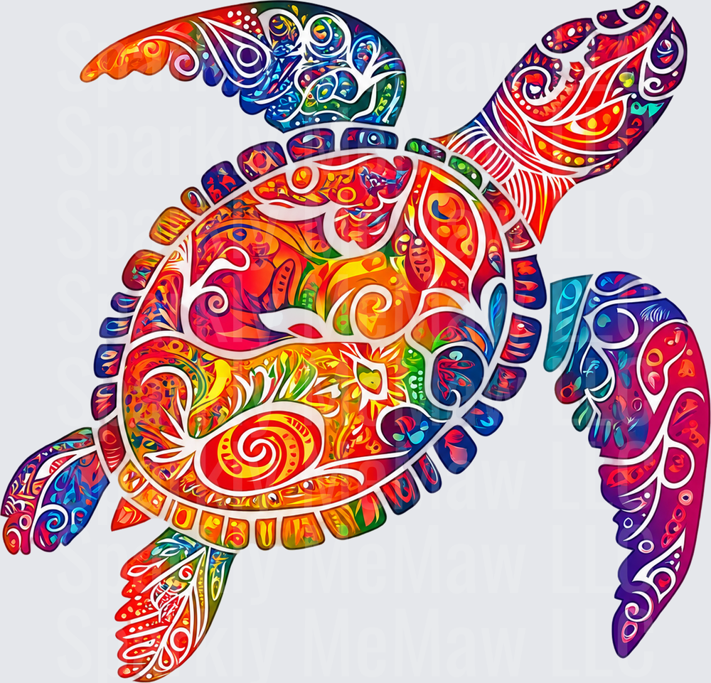 Colorful Mandala Sea Turtle DTF Transfer for Fabrics