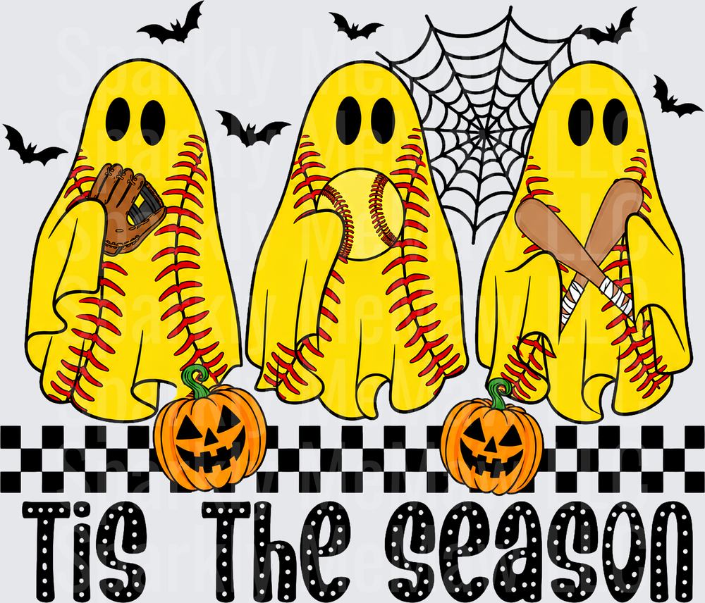 Tis The Season Softball Ghost Halloween UV DTF Decal