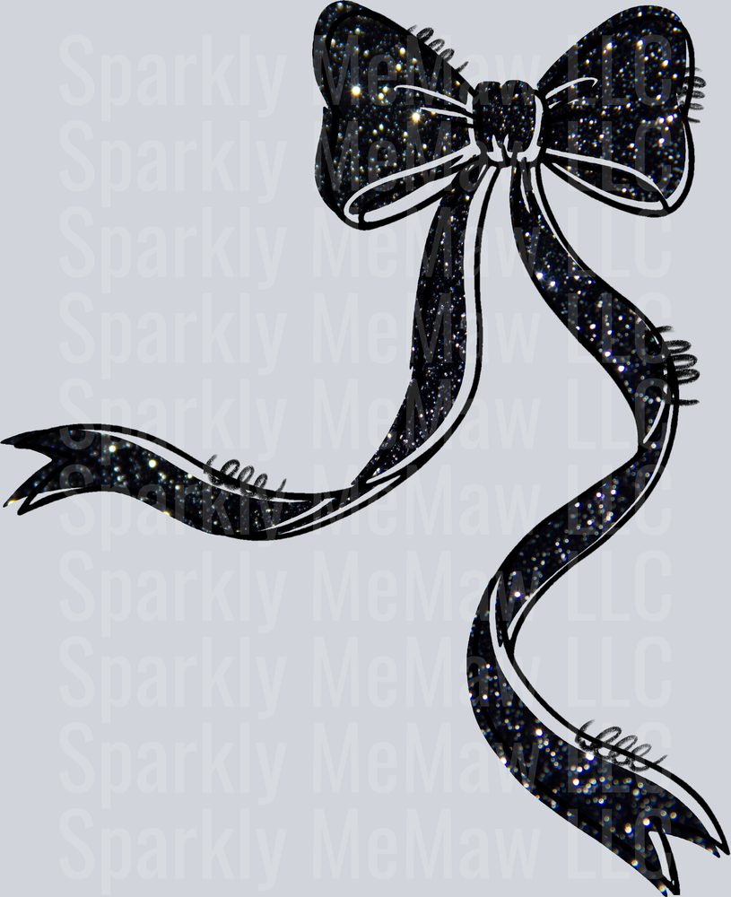 Black Sparkly Glitter Bow with Flowing Ribbons UV DTF Decal