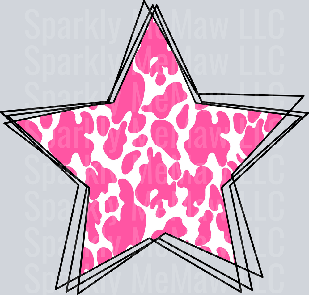 Pink Cow Print Star with Black Outline UV DTF Decal