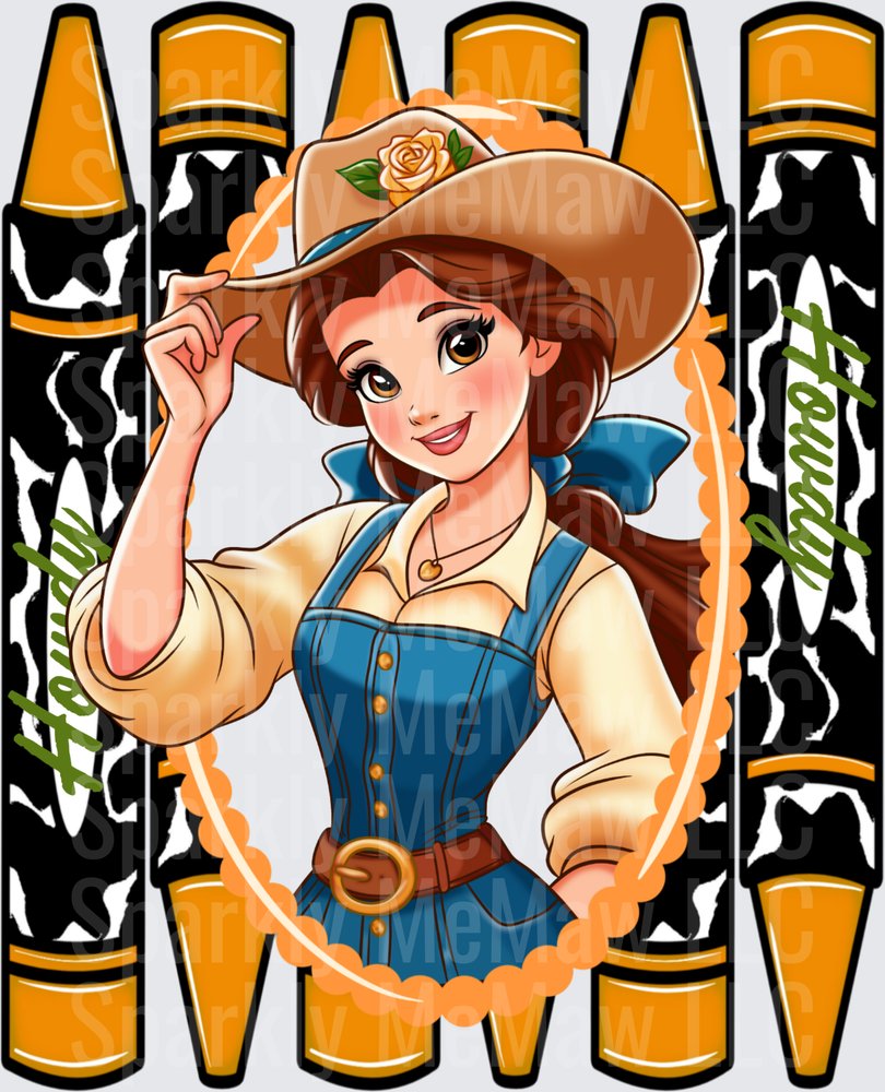Belle Cowgirl Howdy Western Crayons UV DTF Decal