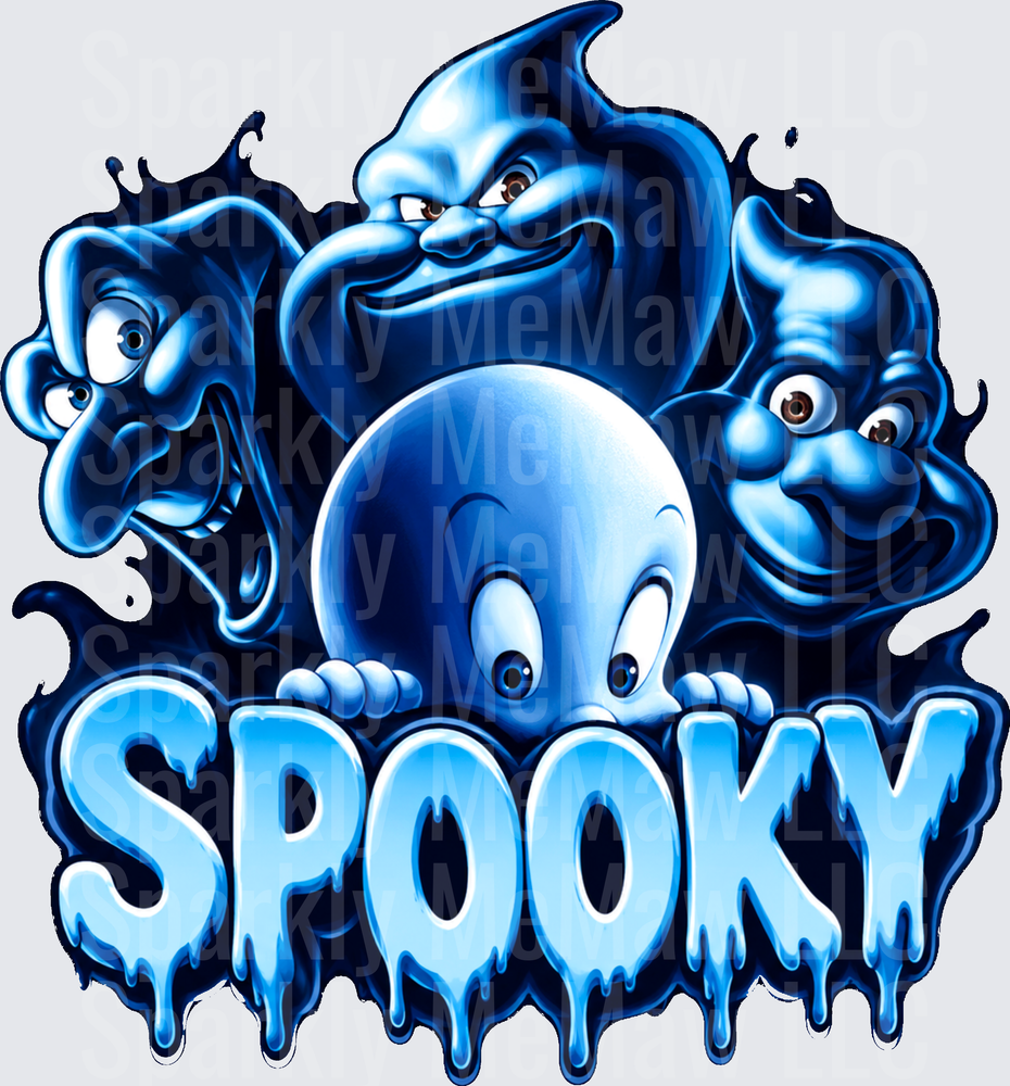 Casper the Friendly Ghost and the Ghostly Trio Spooky Blue Halloween Design DTF Transfer for fabrics