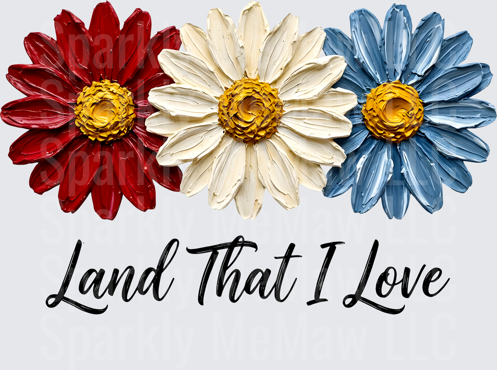 Red White Blue Patriotic Daisy Flowers Land That I Love UV DTF Decal