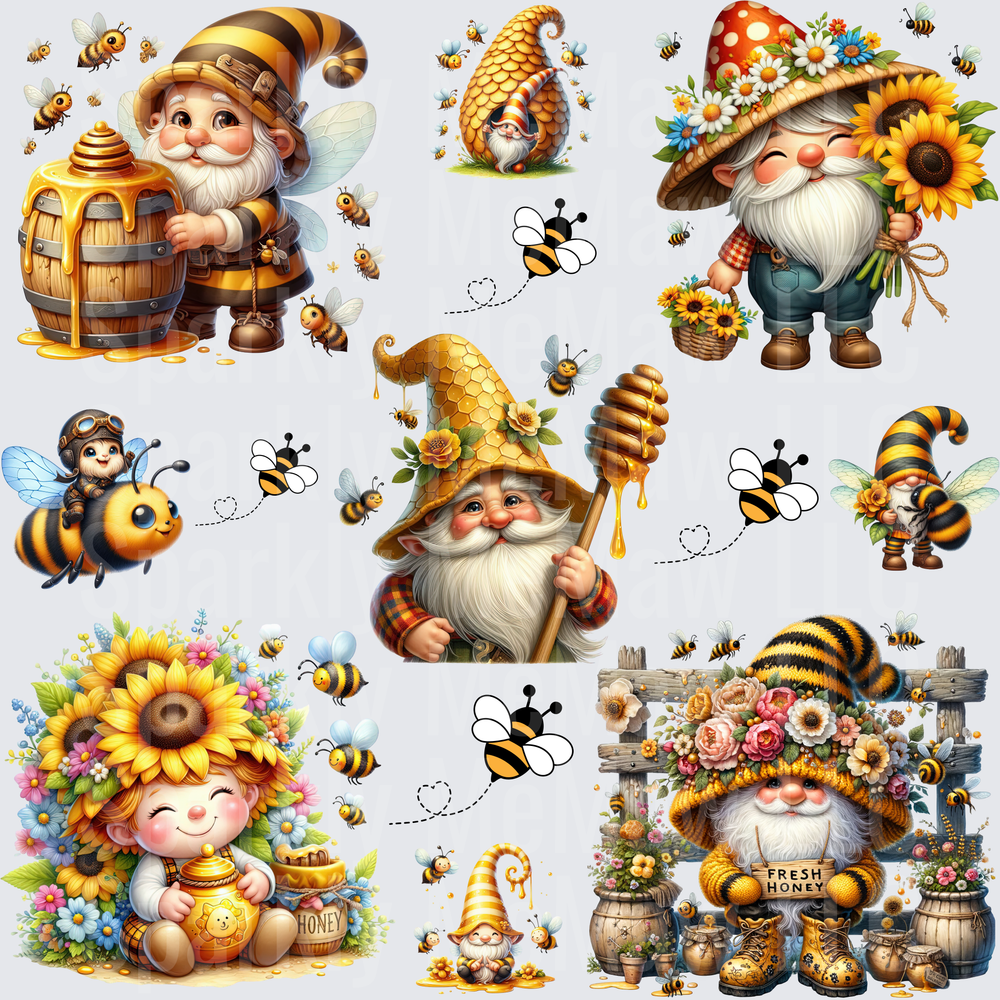Honey Bee Gnome Bundle Sheet 10x10 inch sheet