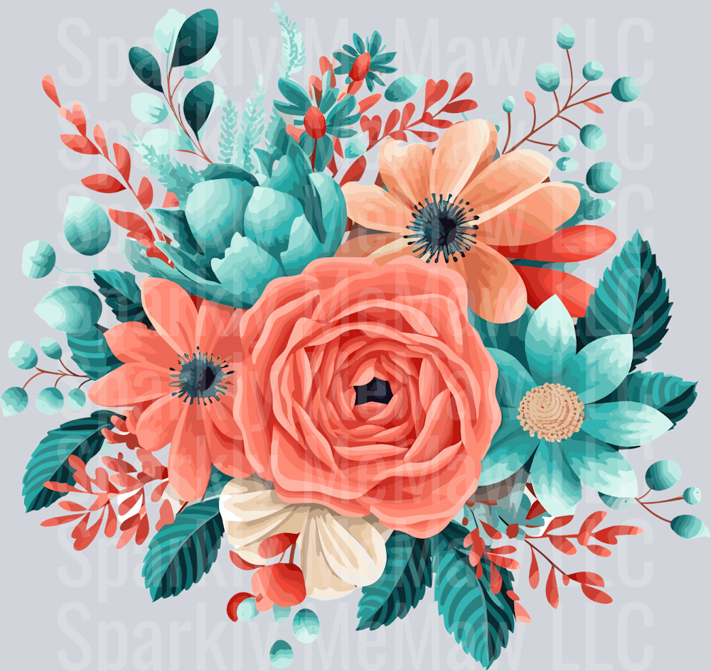 9 Teal and Coral Clip Art UV DTF Decal