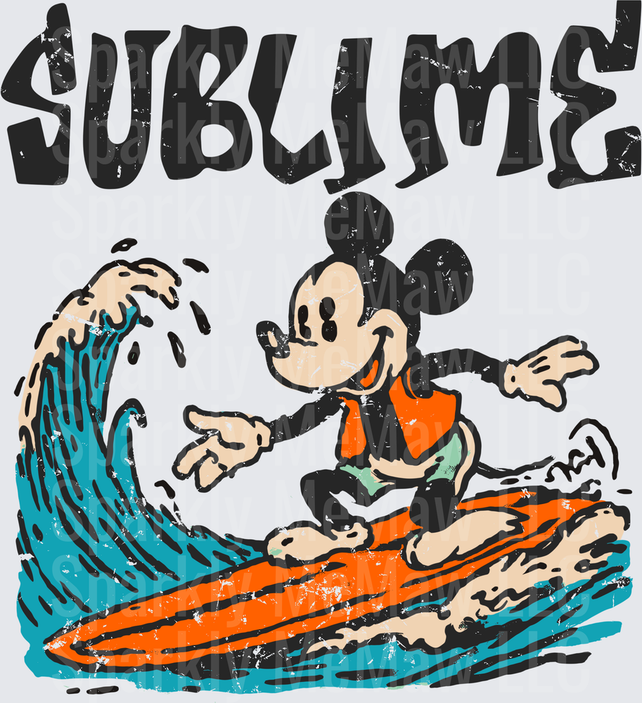 Mickey Mouse Surfing Sublime Vintage Distressed UV DTF Decal