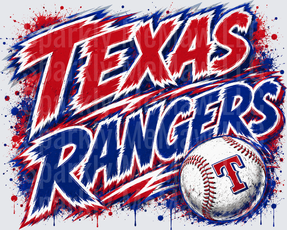 Texas Rangers Baseball Team Logo with Splattered Paint Effect DTF Transfer for Fabric