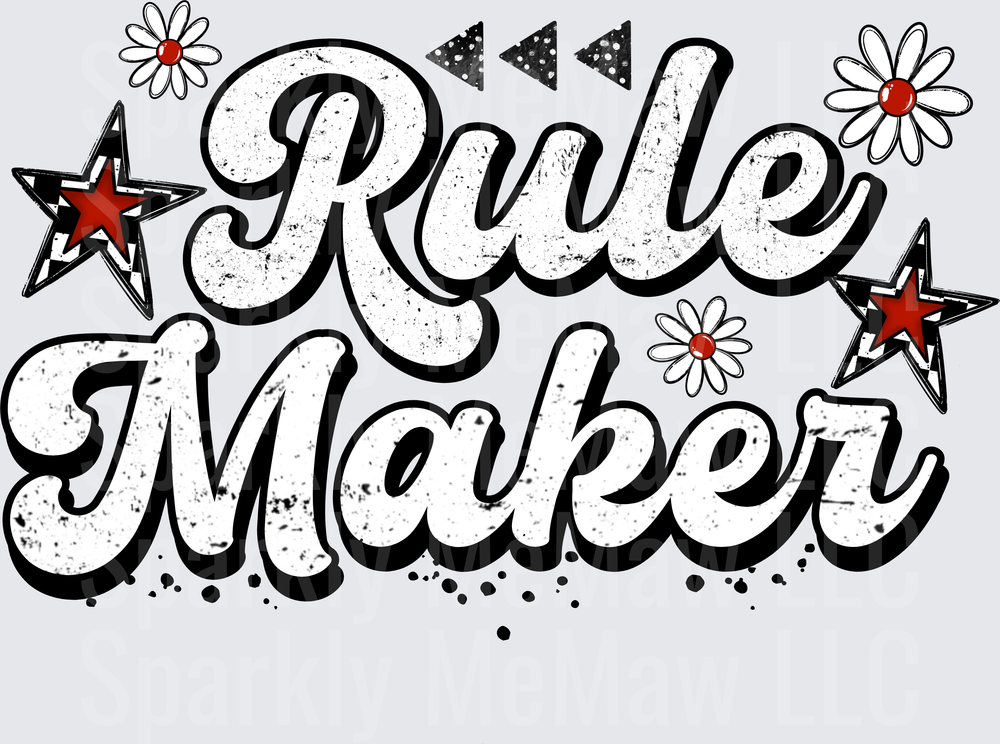 Rule Maker Retro Script with Stars Triangles and Daisies