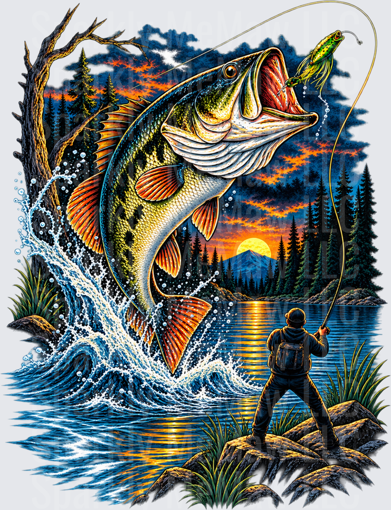 Giant Largemouth Bass Leap This is a UV DTF Decal