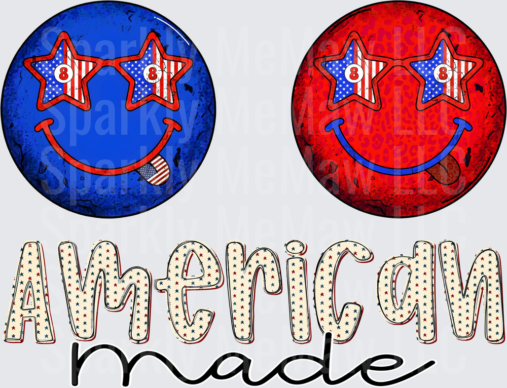 Patriotic American Smiley Face Stars and Stripes Design 10x10 UV DTF Sheet