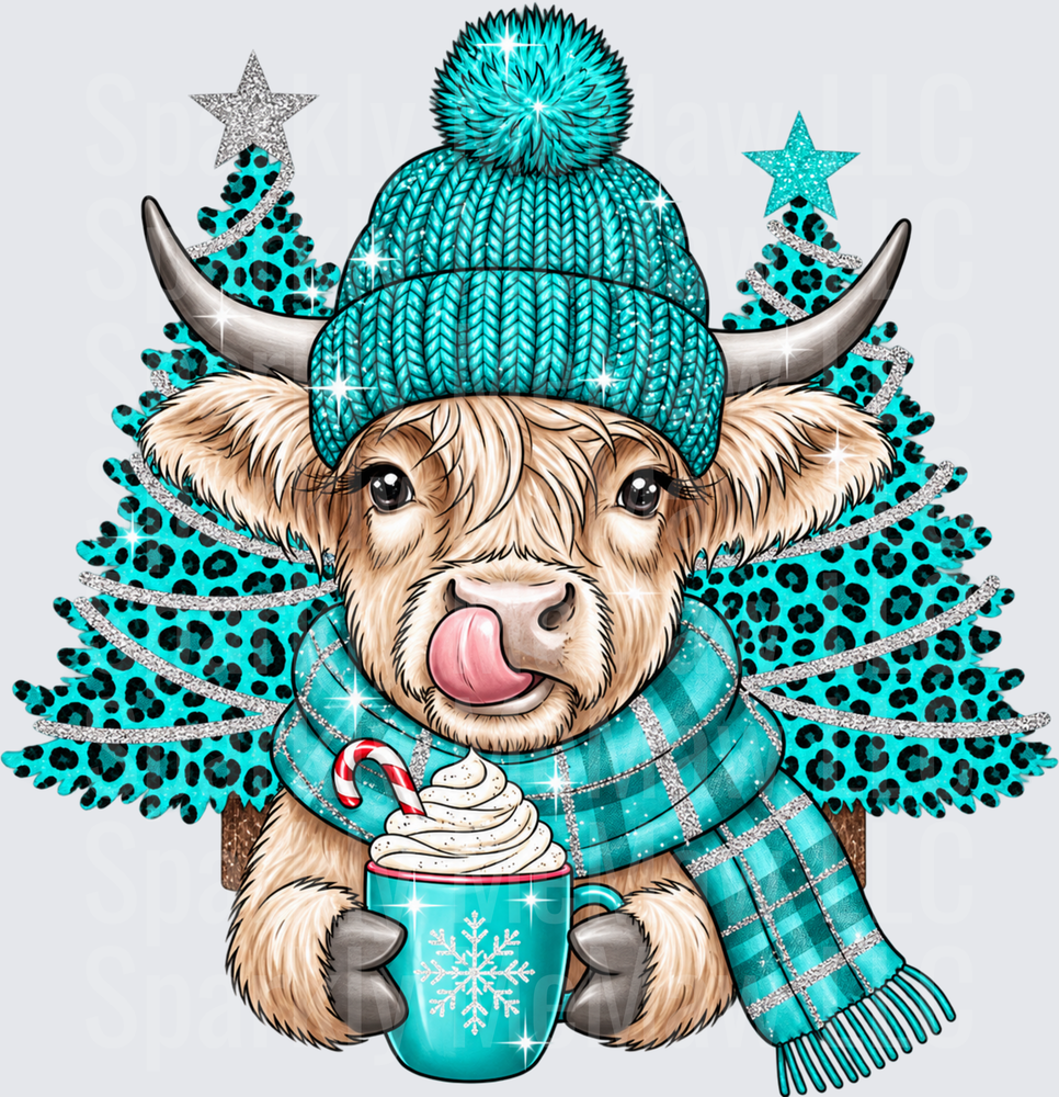 Cozy Highland Cow Christmas UV DTF Decal