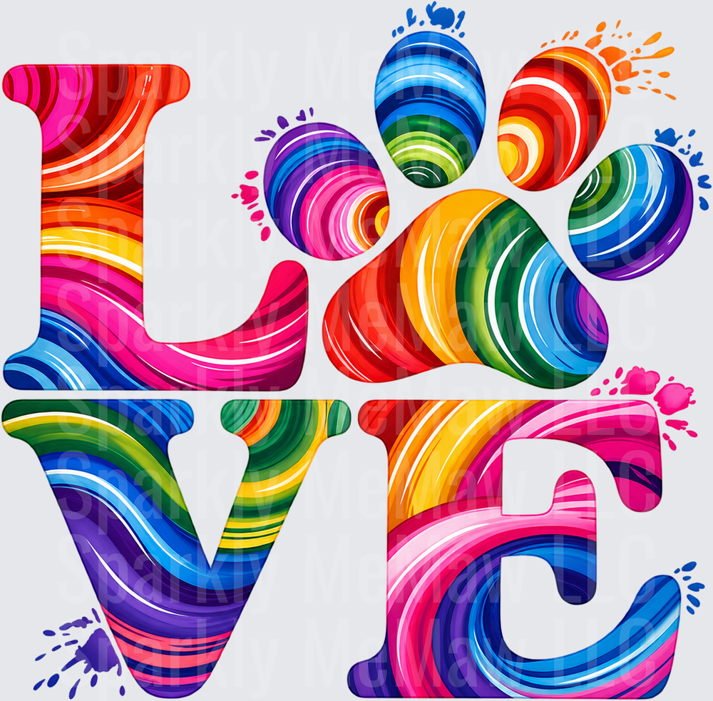 Colorful LOVE Paw Print is a UV DTF DECAL (HARD SMOOTH SURFACE)