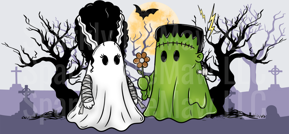 Bride & Frankenstein Ghost Couple UV DTF Wrap
