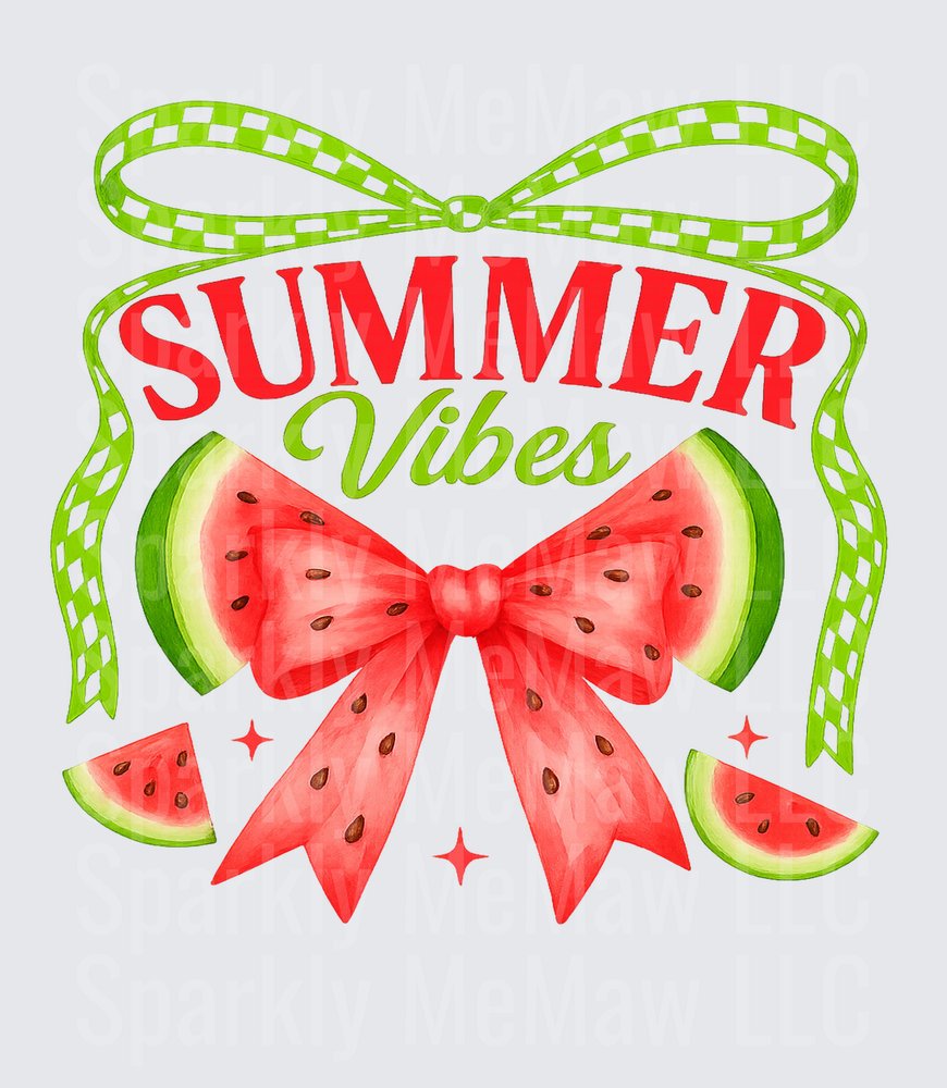 Summer Vibes Watermelon Bow with Green Gingham Ribbon UV DTF Decal