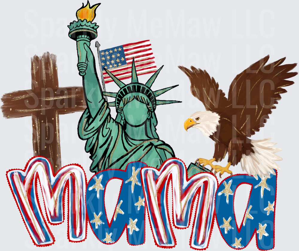 American Patriotic Mom Design with Statue of Liberty Cross and Eagle UV DTF Decal