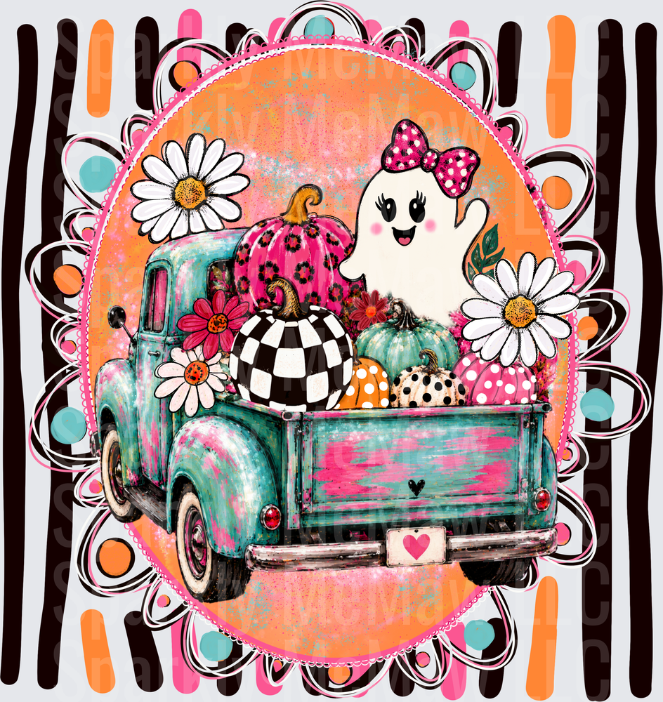 Girly Ghost Pumpkin Truck Halloween UV DTF Decal