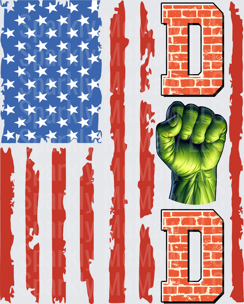 Hulk Fist American Flag Dad Brick Letter Design UV DTF Decal