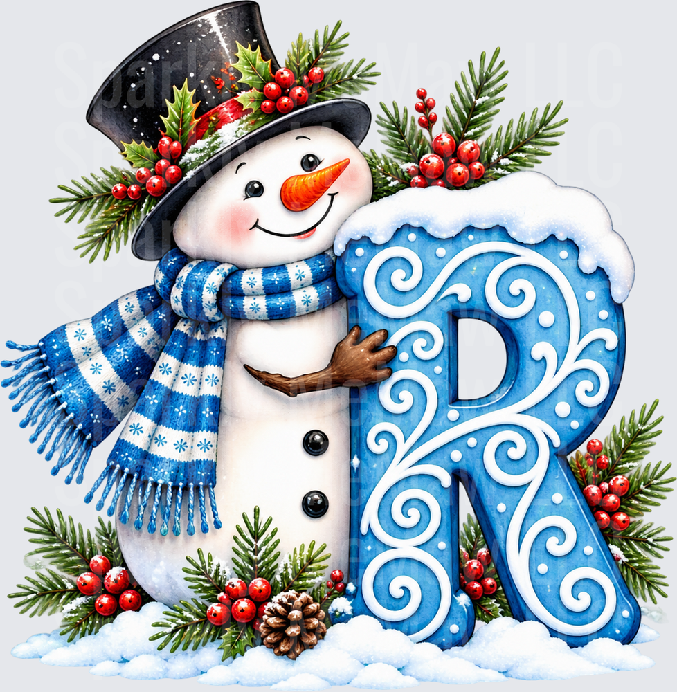 Snowman Letter R UV DTF Decal