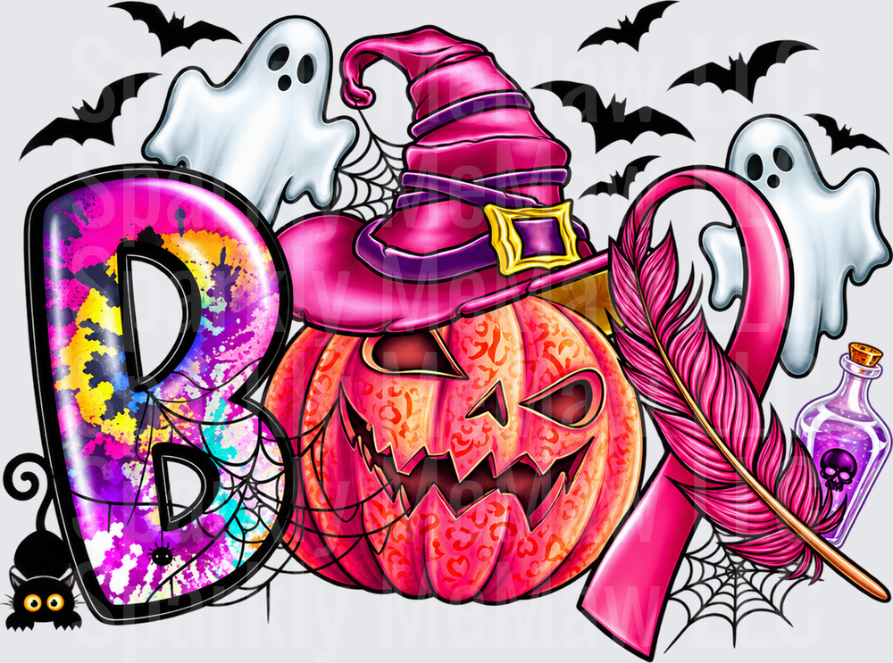 BOO Halloween Pink Ribbon UV DTF Decal