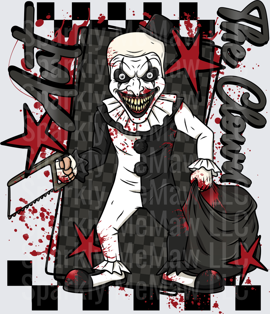 Terrifier Art the Clown with Hacksaw Horror Movie Character DTF Transfer for Fabric