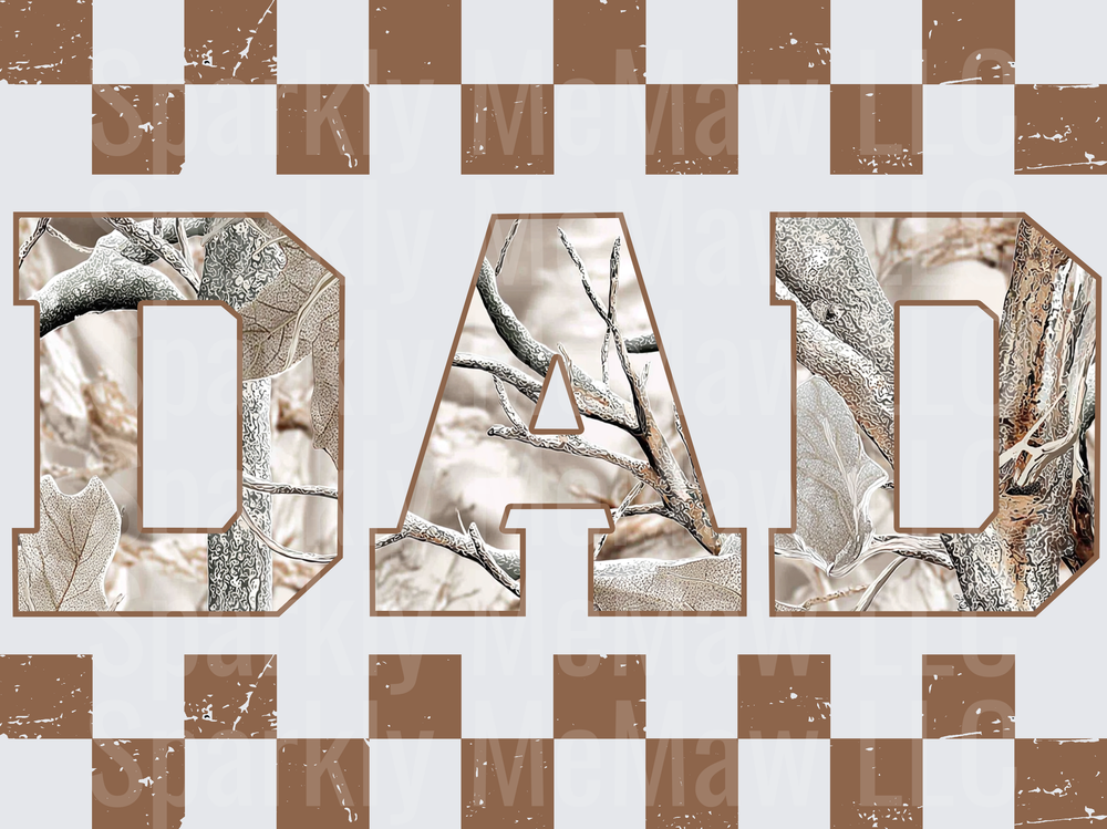 DAD Text with Camouflage Tree Branch Pattern - UV DTF Decal