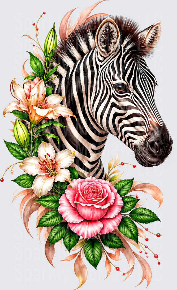 Zebra Floral Portrait is a DTF Transfer for Fabrics