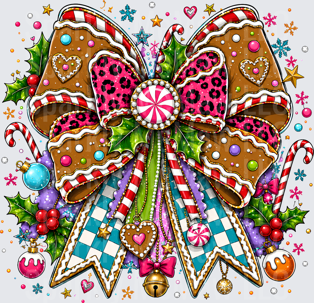 Gingerbread Christmas Bow UV DTF Decal