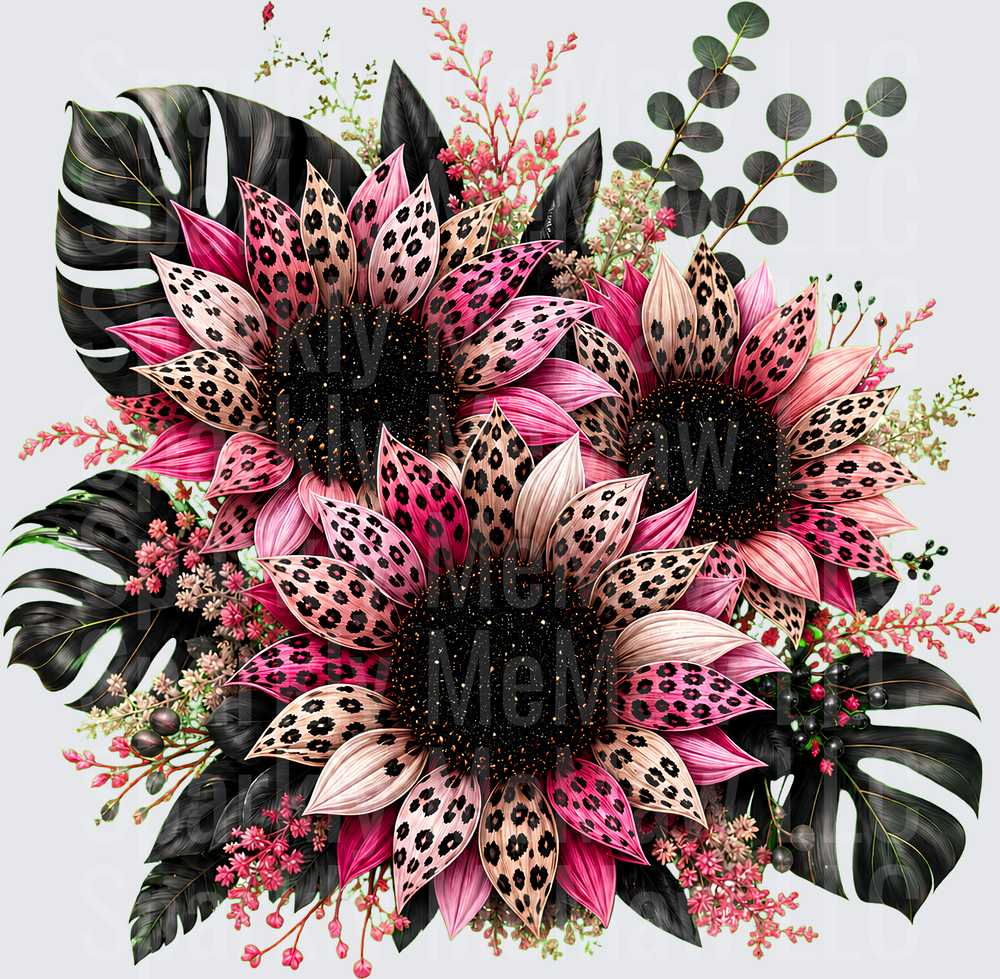 Pink Leopard Sunflower Bouquet UV DTF Decal