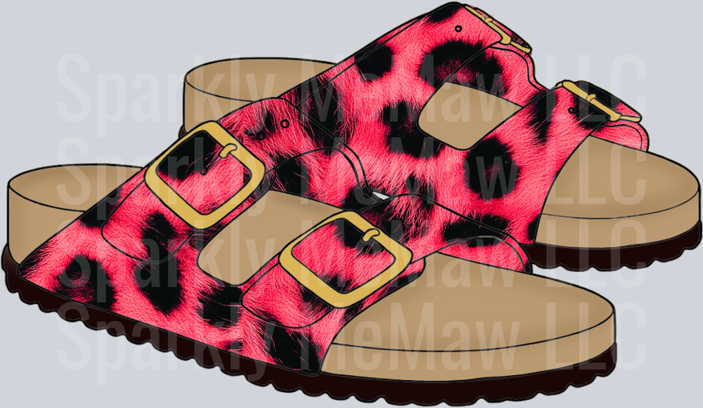 Hot Pink Leopard Print Sandals with Gold Buckles UV DTF Decal