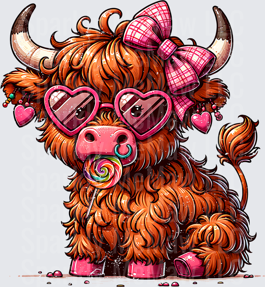 Cute Highland Cow Lollipop Valentine UV DTF Decal