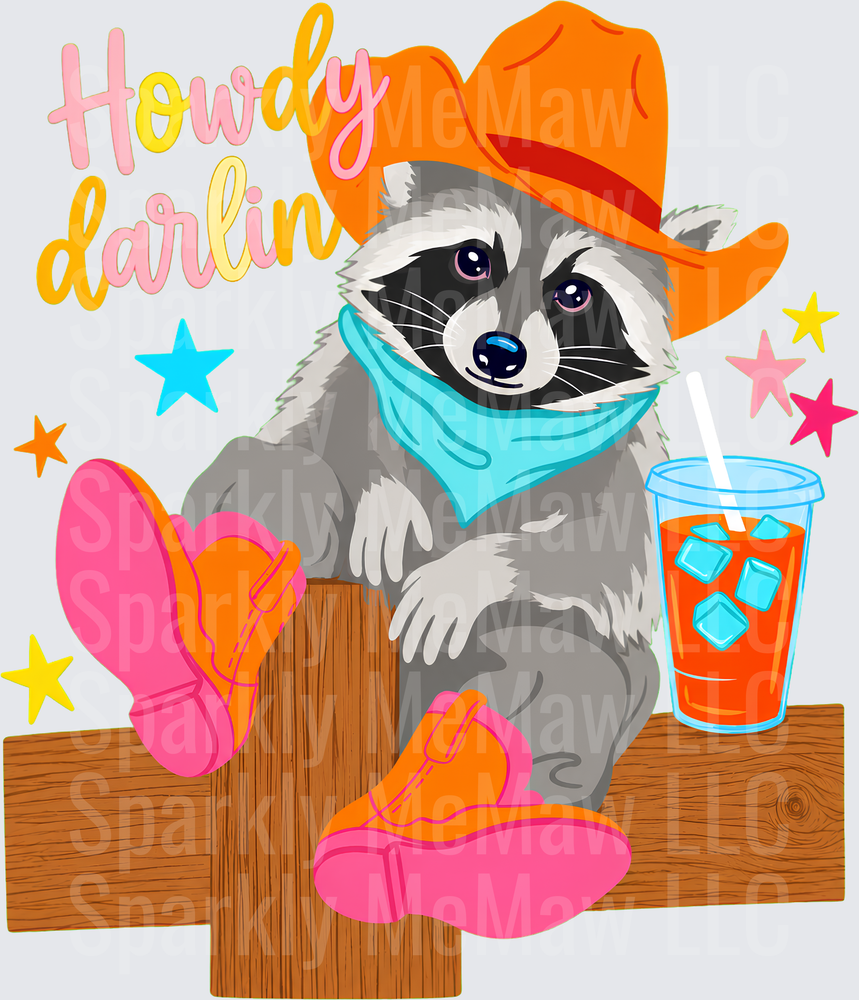 Howdy Darlin Raccoon Cowboy UV DTF Decal
