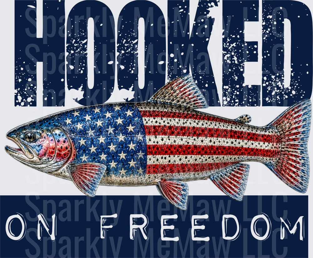 Hooked on Freedom Patriotic American Flag Fish UV DTF Decal