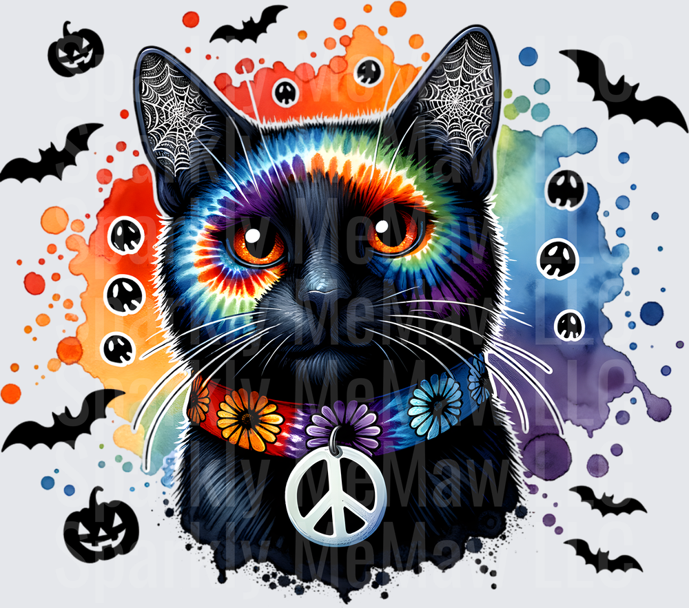 Tie Dye Halloween Black Cat UV DTF Decal